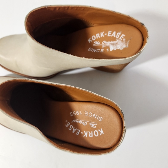 kork-Ease womens sz 7.5 nude tan challis leather slip on block heeled mules $165 - Picture 3 of 8